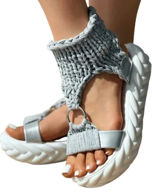 Knit Knots Platform Slippers