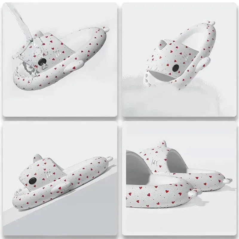 Lovers Shark Slippers with Heart Print for Couples and Home Comfort