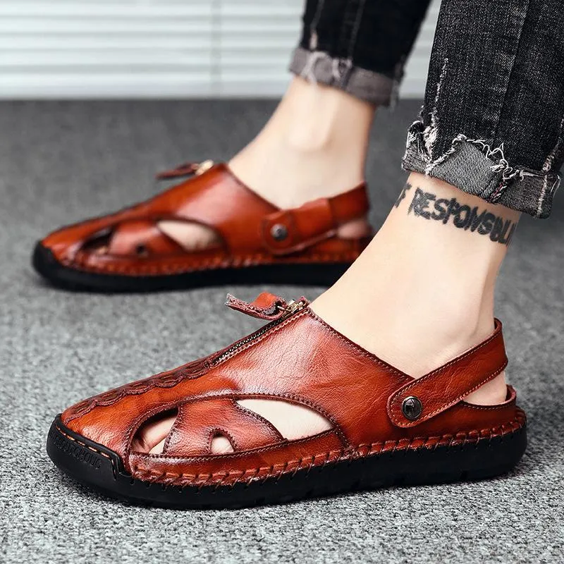 Men Genuine Leather Beach Shoes Sandals Cogs