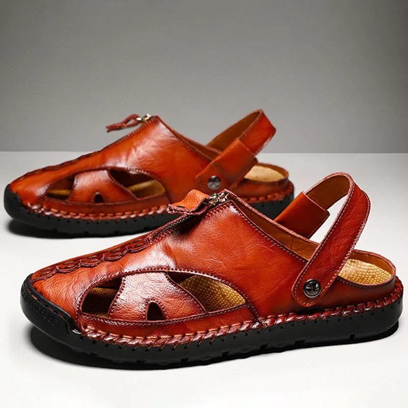 Men Genuine Leather Beach Shoes Sandals Cogs