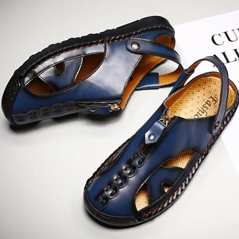 Men Genuine Leather Beach Shoes Sandals Cogs