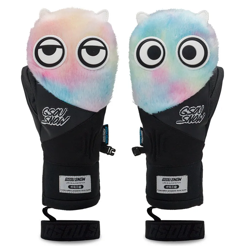 Men's Gsou Snow Mascot Furry Snowboard Gloves Winter Mittens