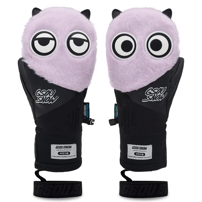 Men's Gsou Snow Mascot Furry Snowboard Gloves Winter Mittens