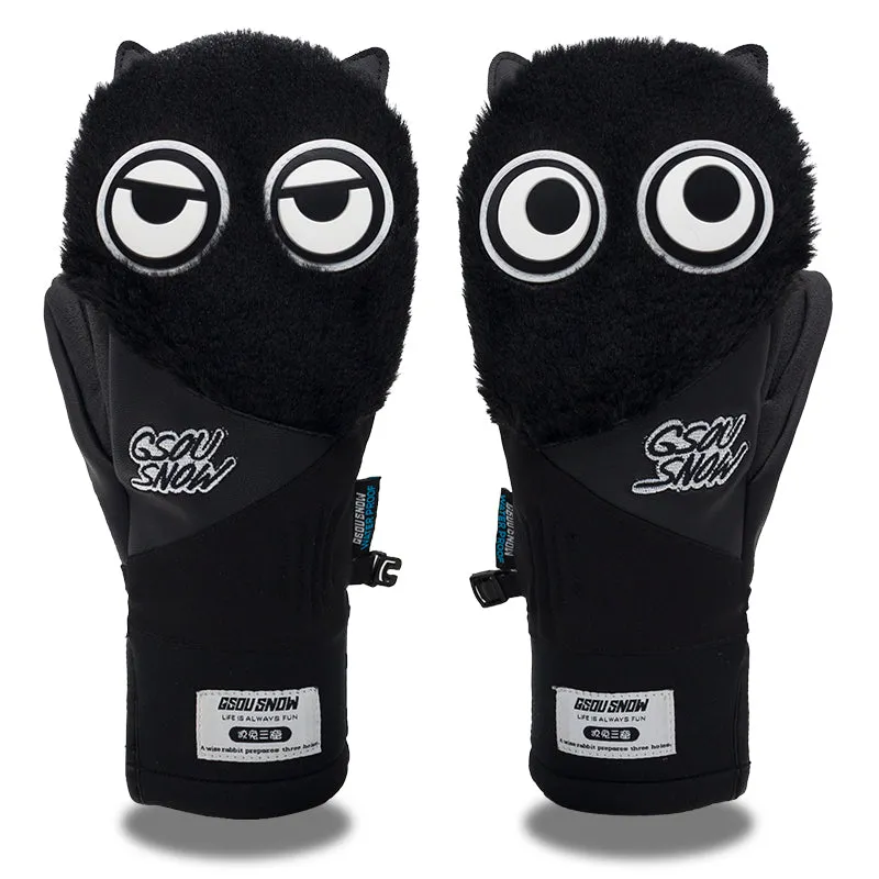 Men's Gsou Snow Mascot Furry Snowboard Gloves Winter Mittens