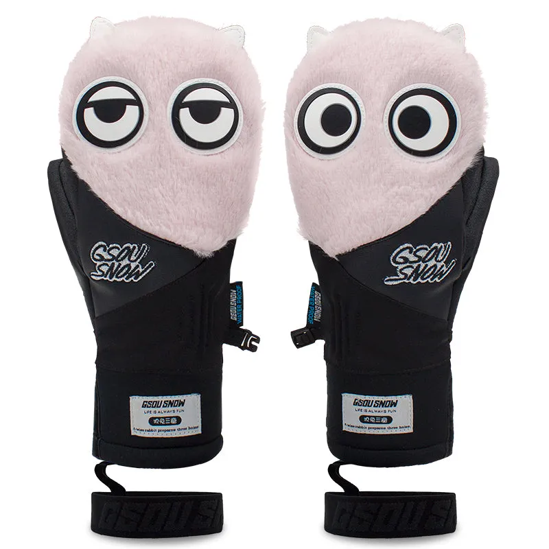 Men's Gsou Snow Mascot Furry Snowboard Gloves Winter Mittens