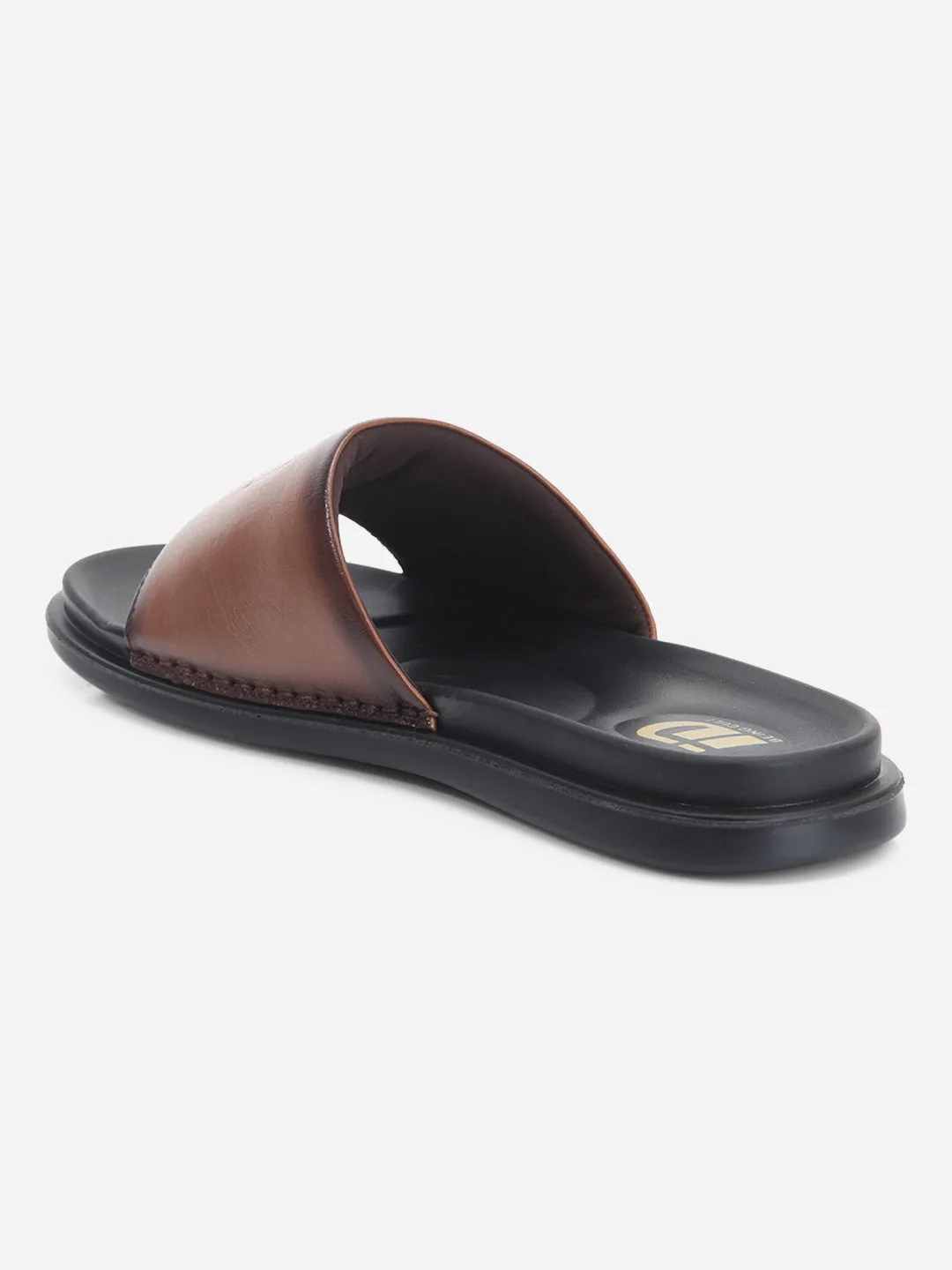 Men's Tan Leather Casual Slides (ID4210)