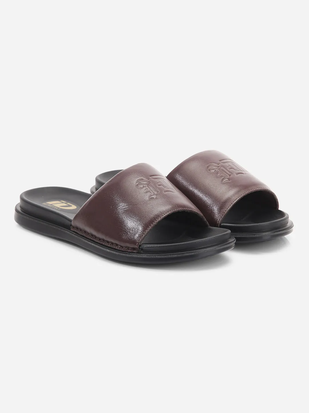 Men's Wine Leather Casual Slides (ID4210)