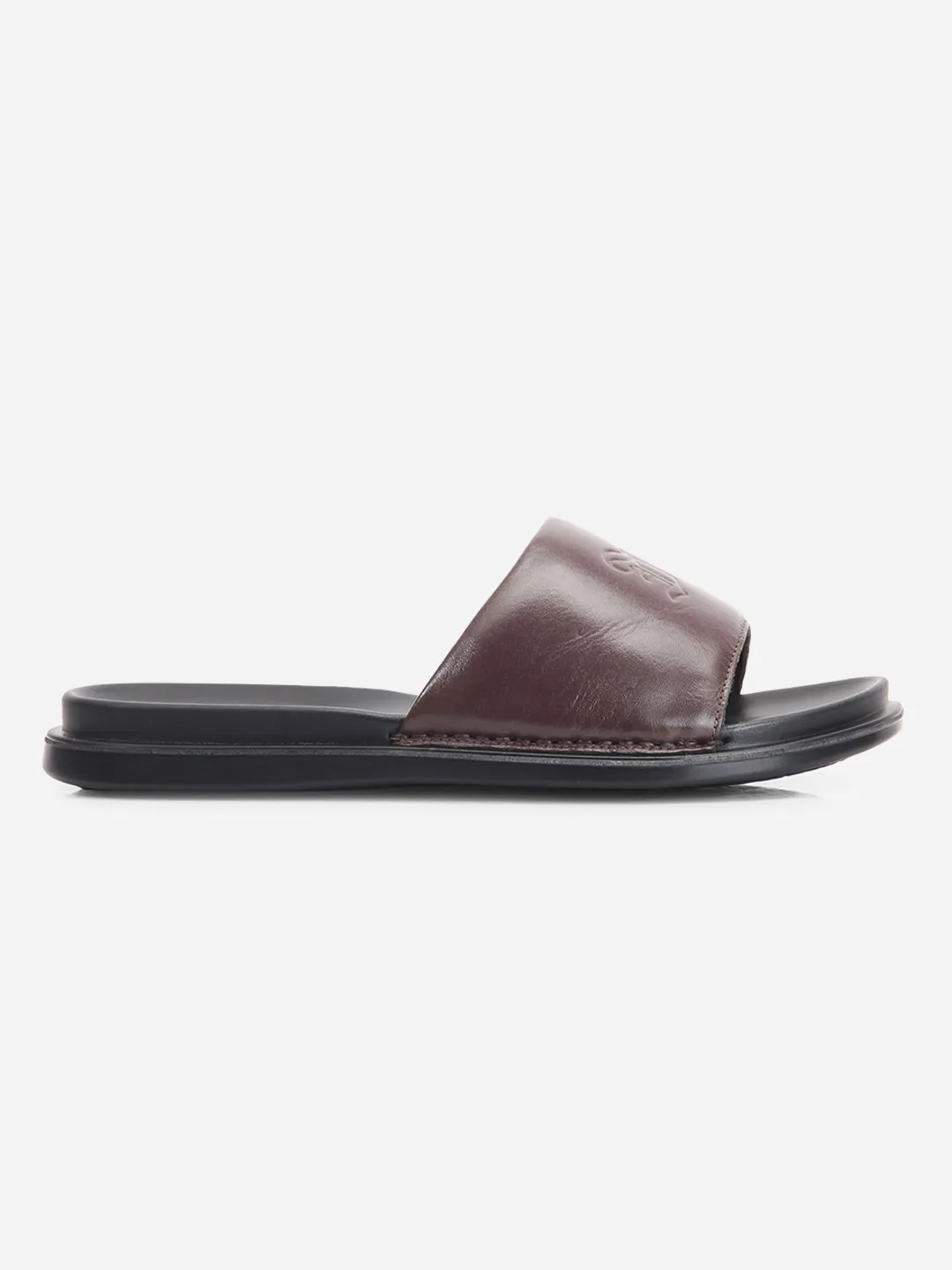 Men's Wine Leather Casual Slides (ID4210)