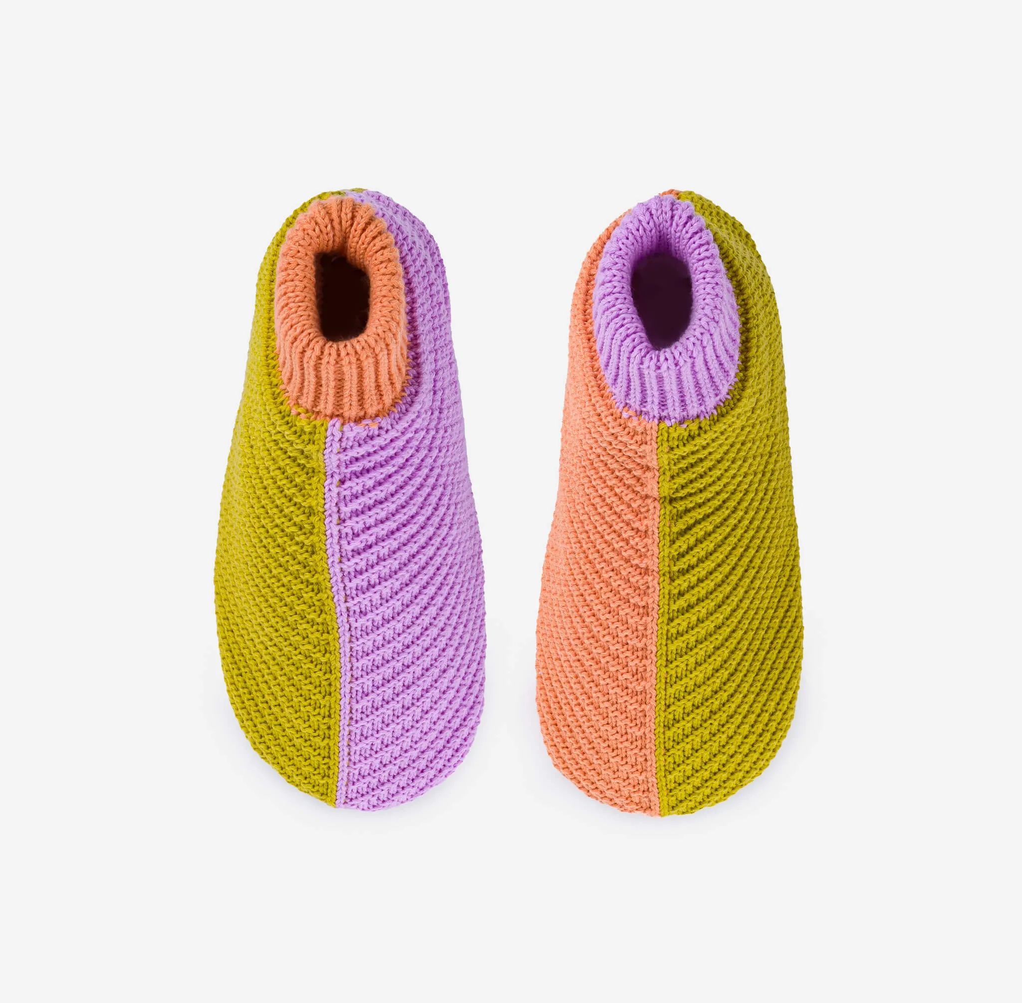 Mismatch Knit Bootie Slippers in Golden Olive Lilac