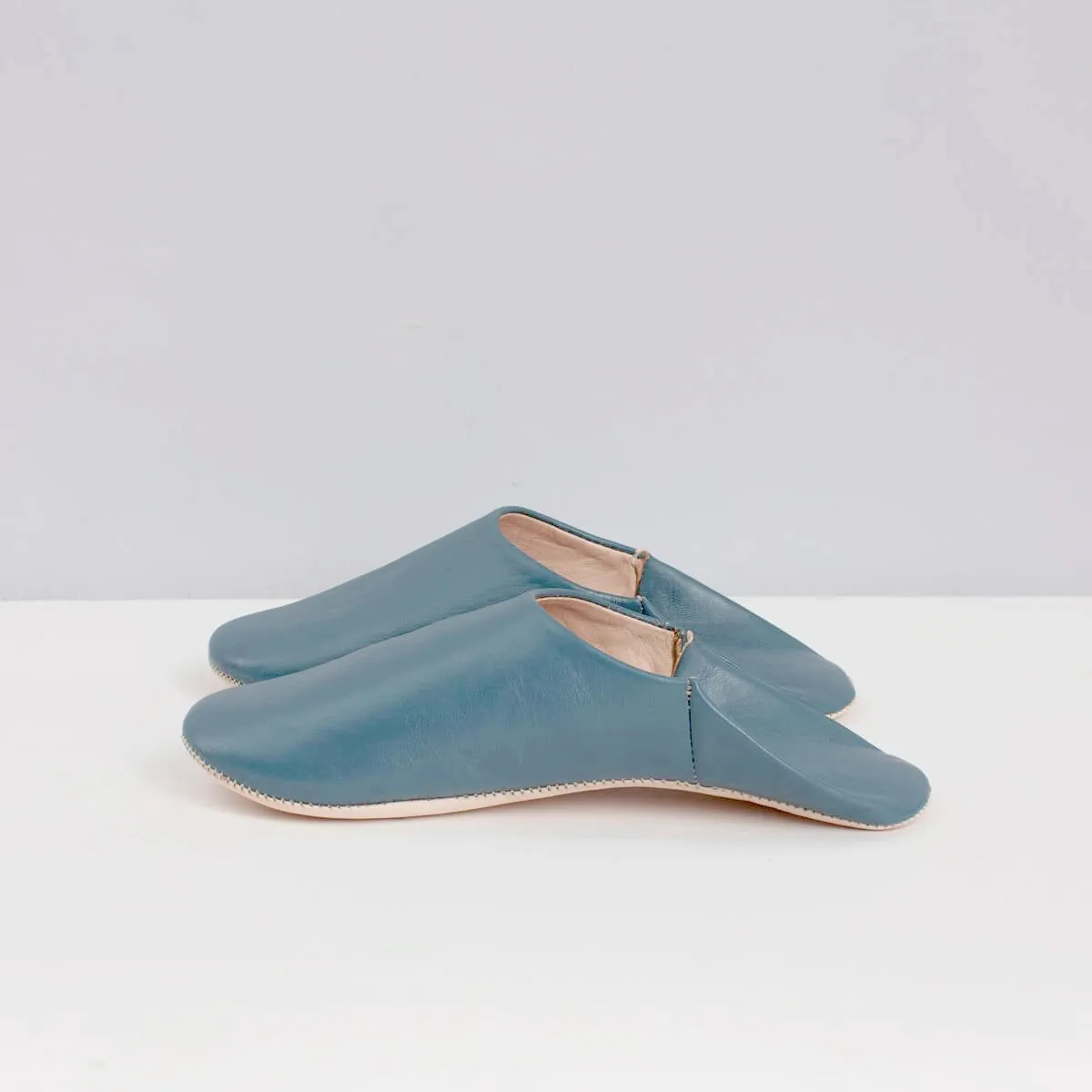 Moroccan Babouche Slippers in Blue Grey