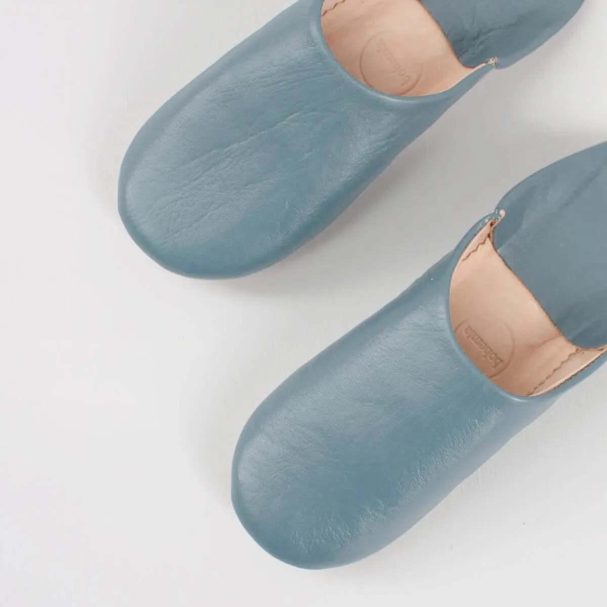 Moroccan Babouche Slippers in Blue Grey