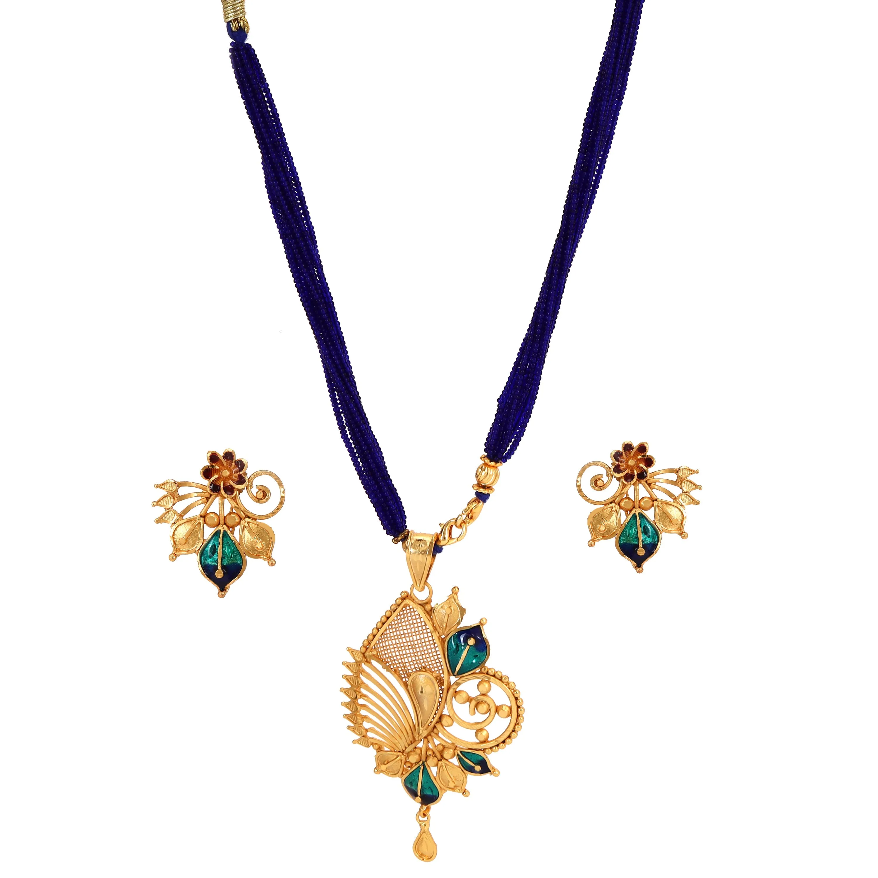 Pankhudi Sea Green Minakari Pendant Set