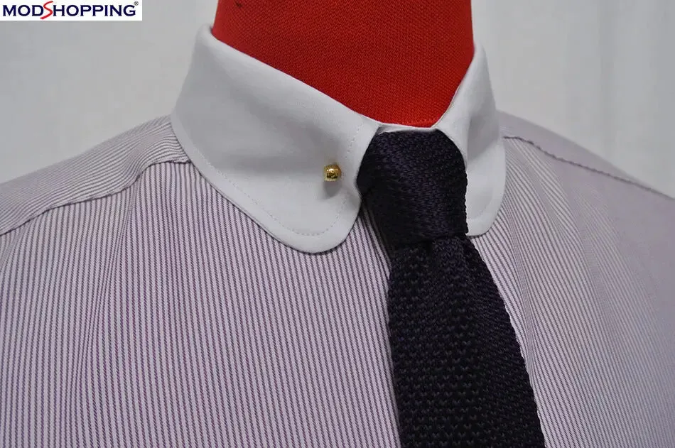 Penny Pin Collar Shirt - Lilac Pinstripe Shirt