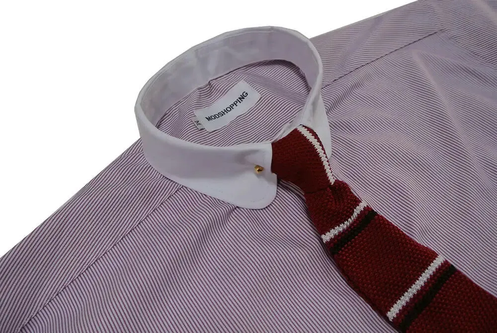 Penny Pin Collar Shirt - Lilac Pinstripe Shirt