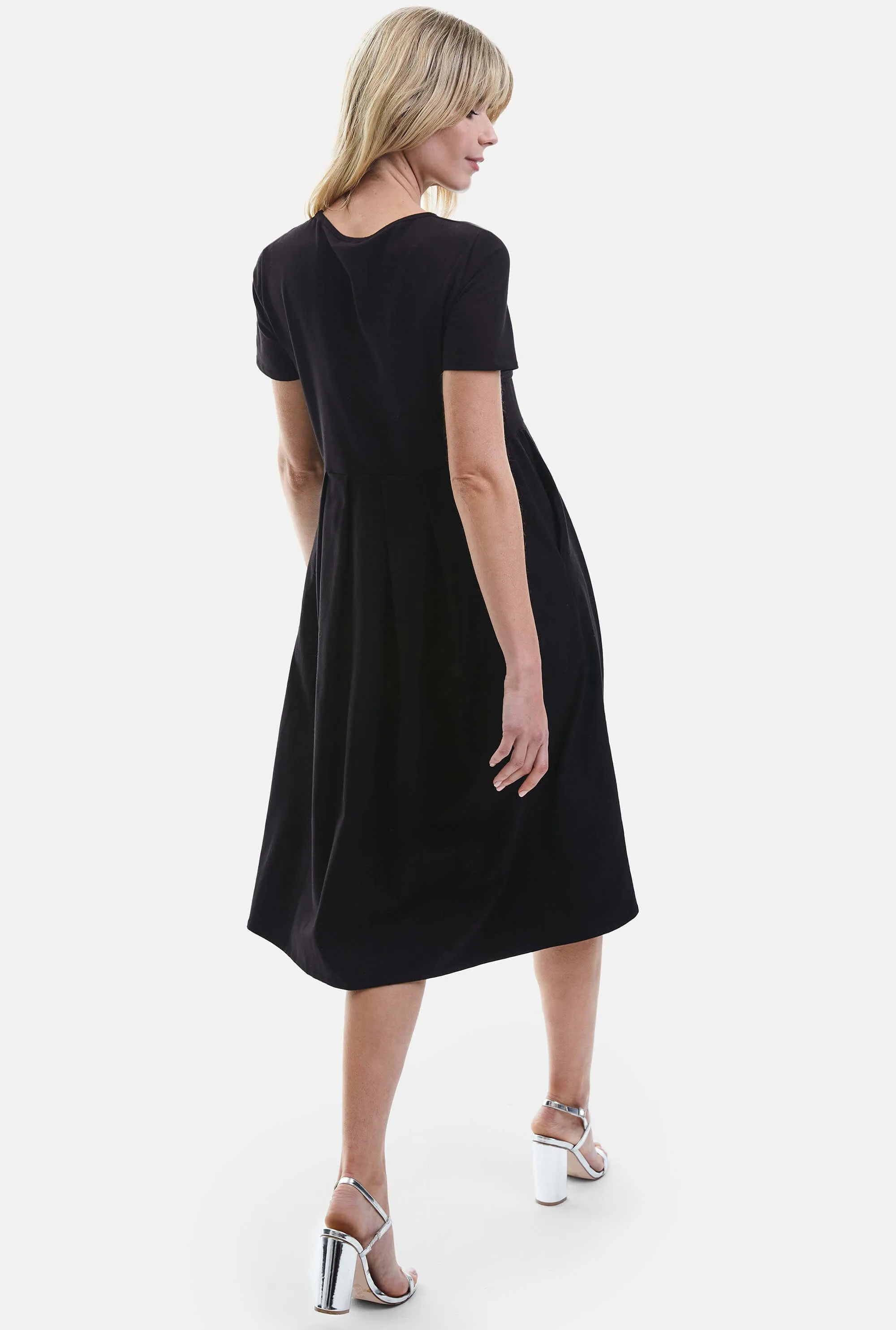 Pin Tuck Pocket Midi Dress Black