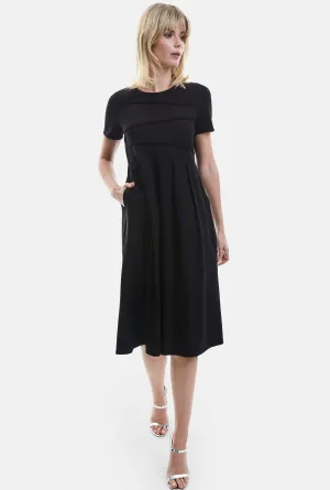 Pin Tuck Pocket Midi Dress Black