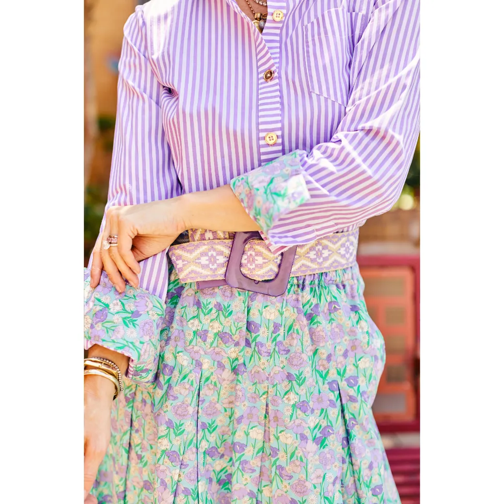 SAMPLE - Mel Mixed Button Down Shirt - Purple Stripe