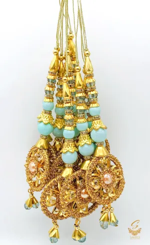 Sky blue Colour Tassels/Latkans With  Golden Stones (In Pair)