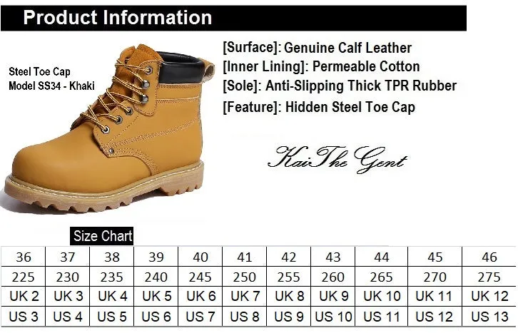 Steel Toe Safety Boots - Model SS34 (Khaki)