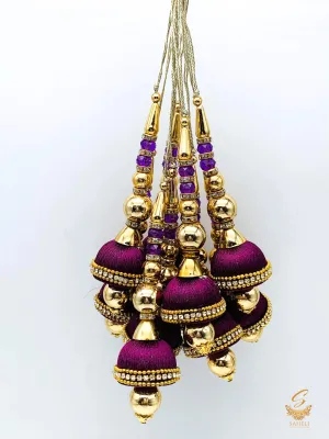 Tassels Purple Colour Thread Work  With Golden Pearls ( in Pair)