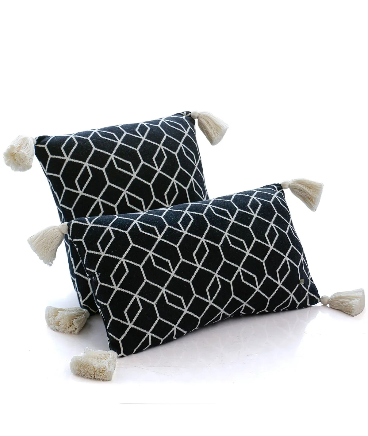 Trellis Cotton Knitted Decorative Black & Natural Color 12 x 20 Inches Pillow Covers