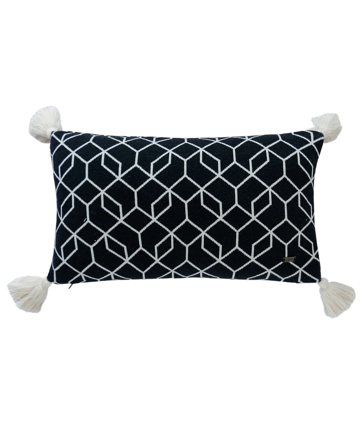 Trellis Cotton Knitted Decorative Black & Natural Color 12 x 20 Inches Pillow Covers