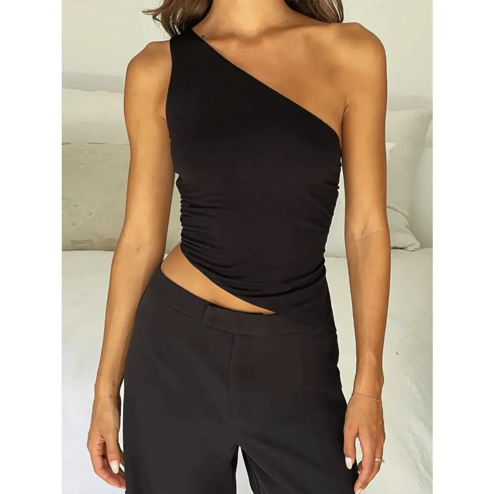 Trendy Asymmetrical Women's Sexy Single Shoulder Top Zy22939 Black Size