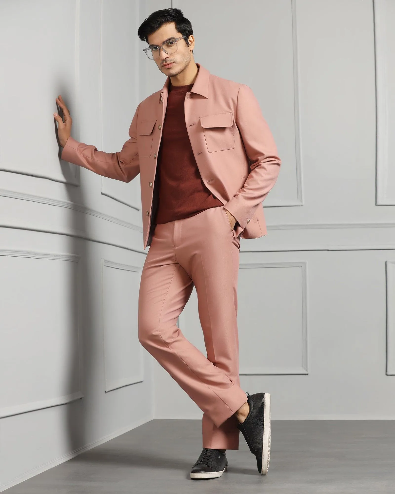 Two Piece Pink Solid Formal Suit - Cordex