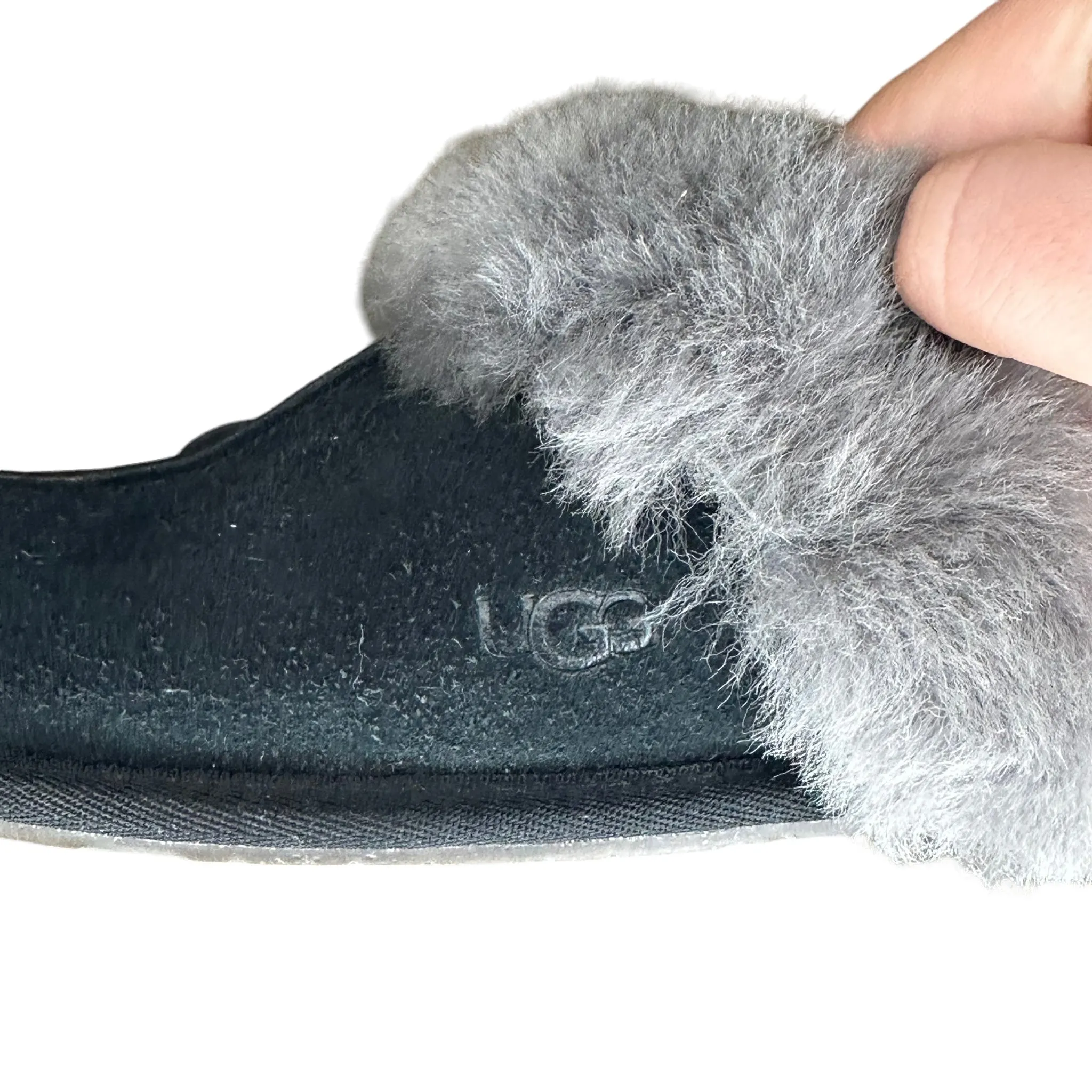 UGG Black And Gray Fur Slippers