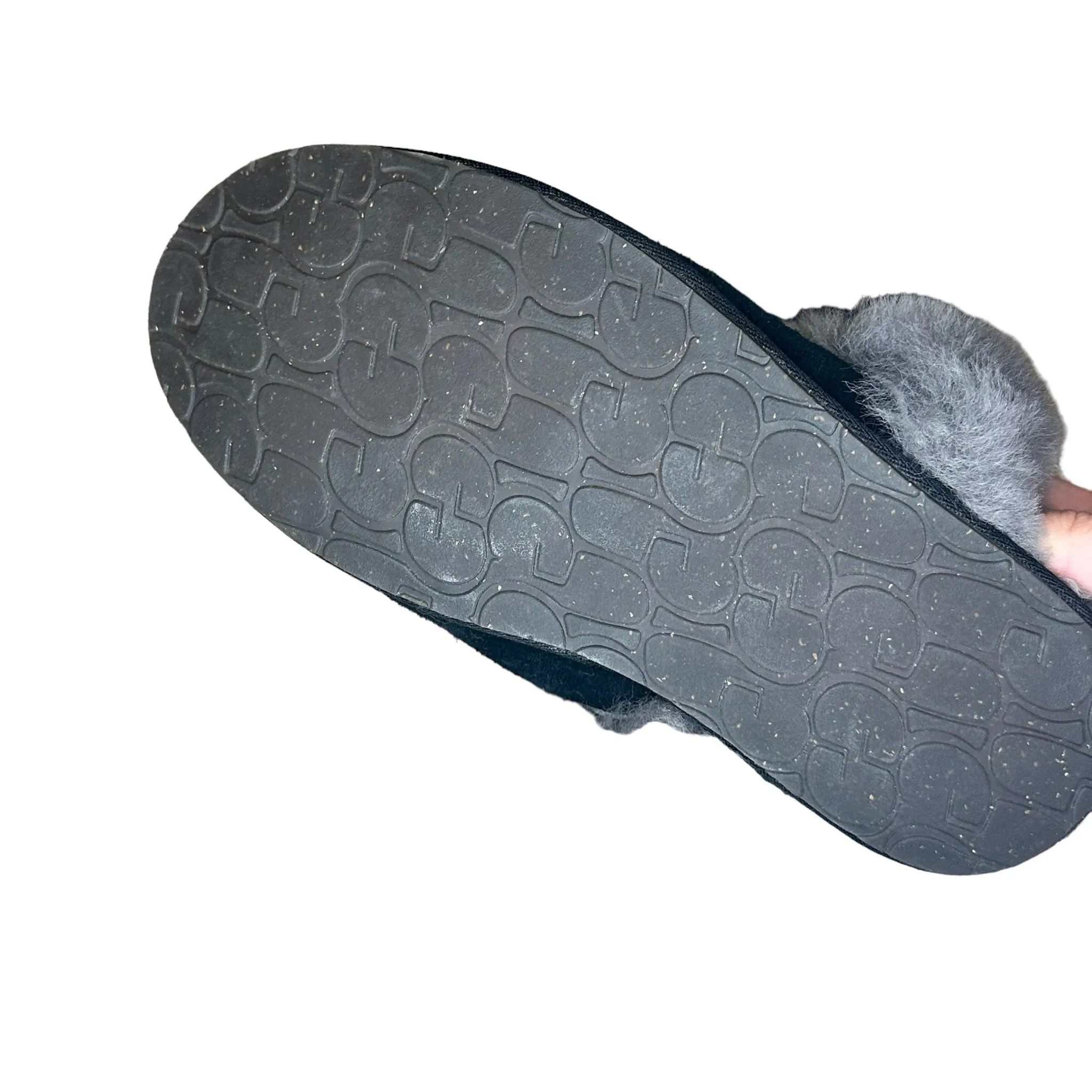 UGG Black And Gray Fur Slippers