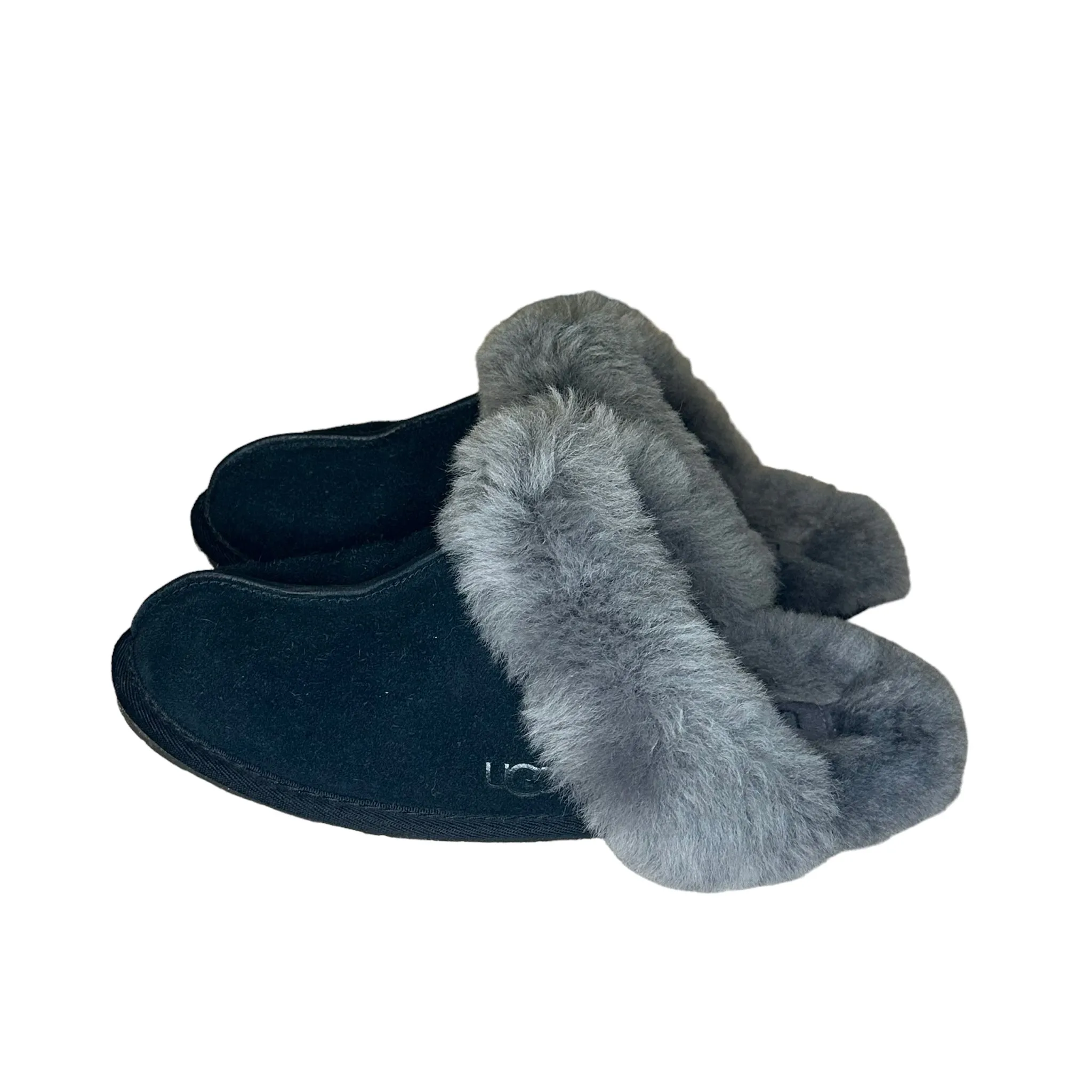 UGG Black And Gray Fur Slippers