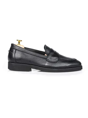 Wayne Penny Loafer - Black Pebble Grain Leather (Crepe Sole)