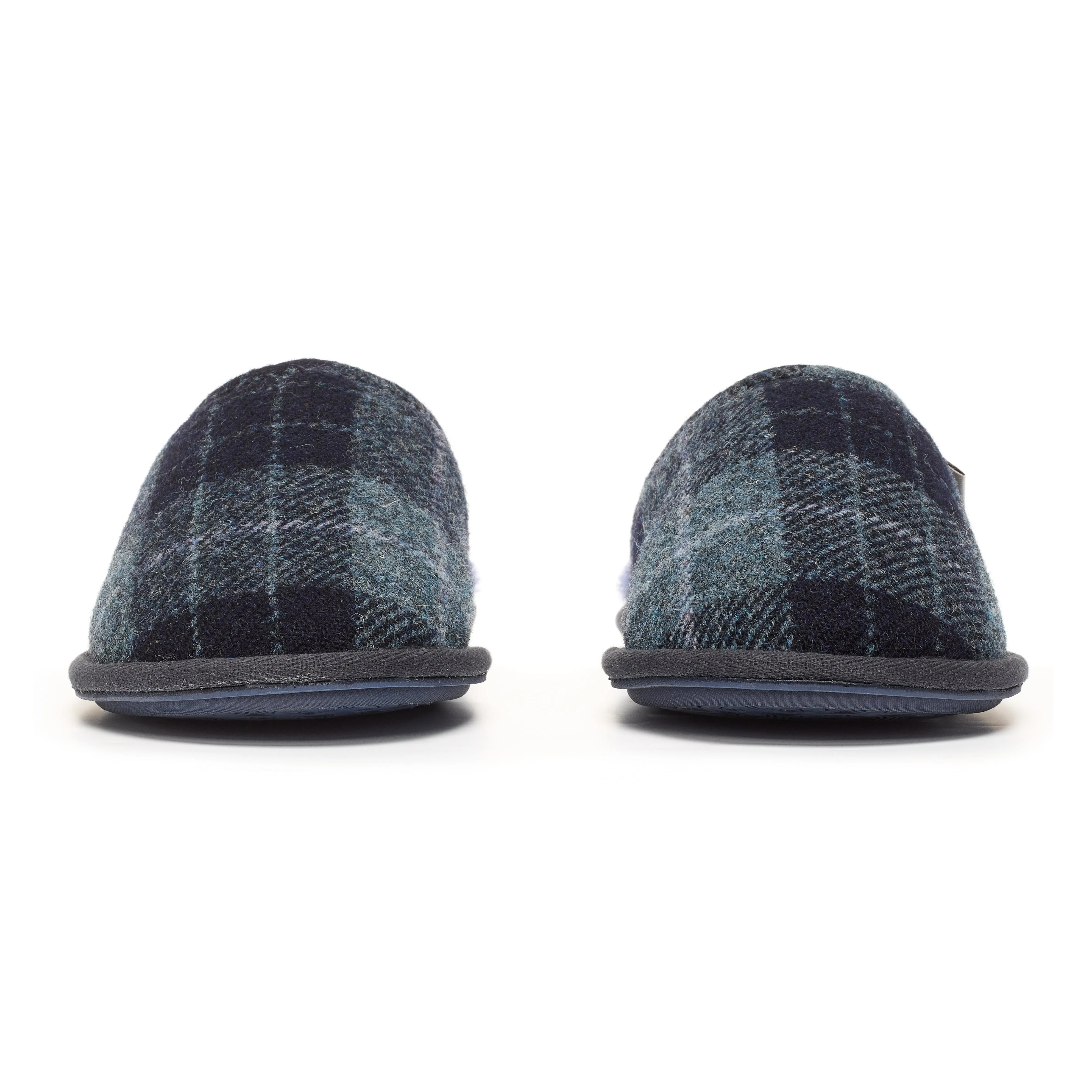 William - Harris Tweed Mule - Navy/Denim Tartan Check