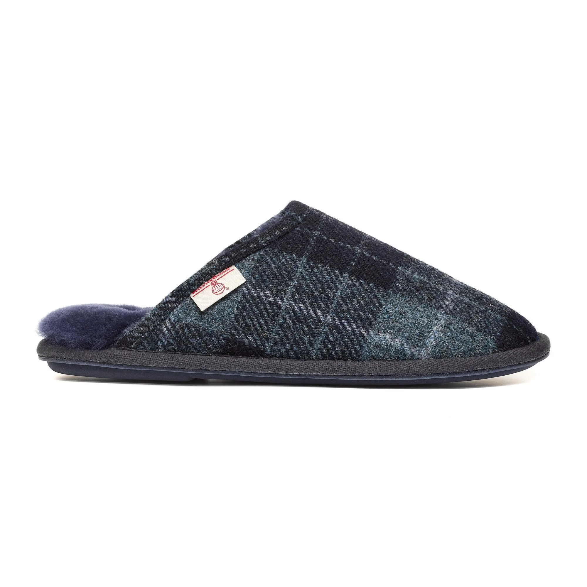 William - Harris Tweed Mule - Navy/Denim Tartan Check