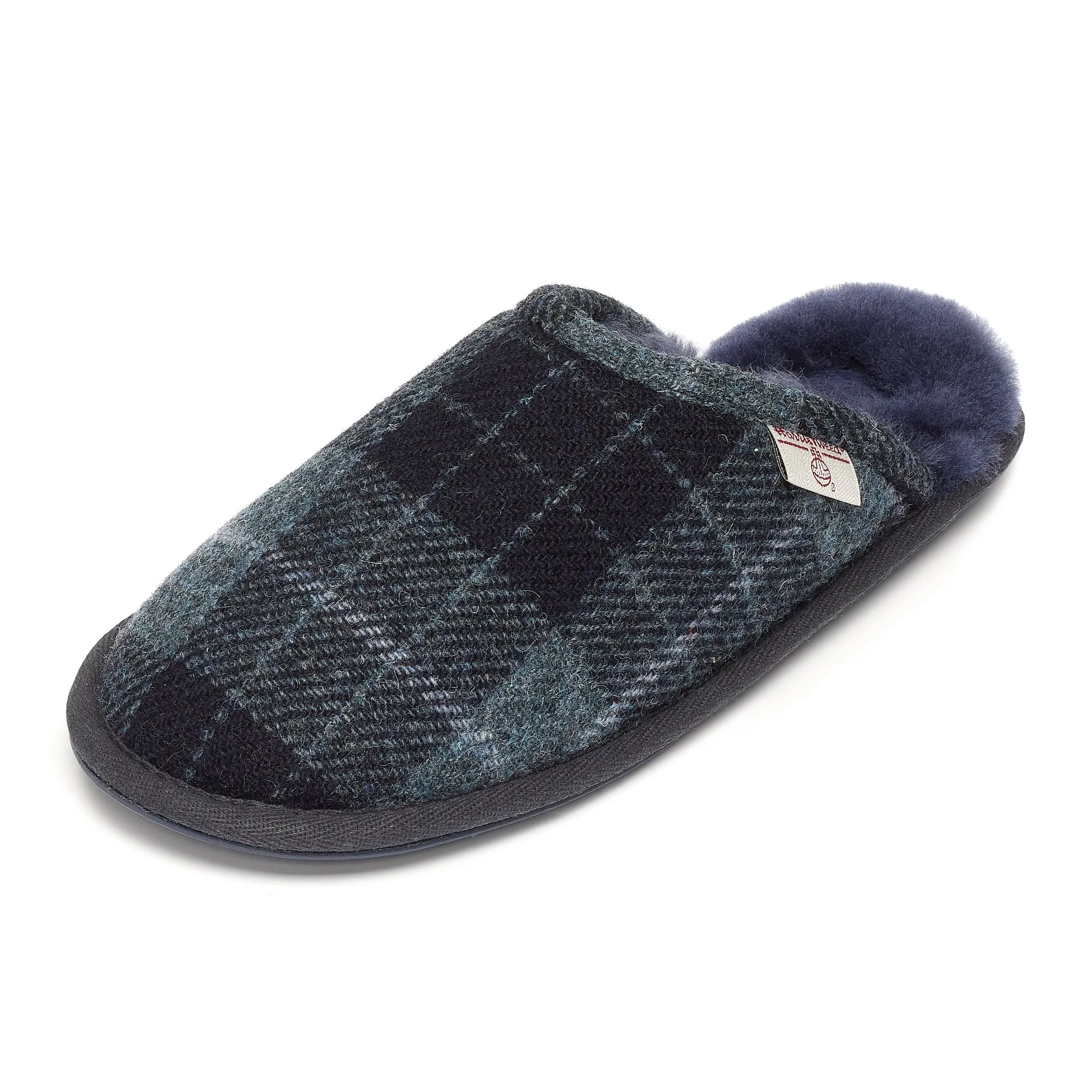 William - Harris Tweed Mule - Navy/Denim Tartan Check