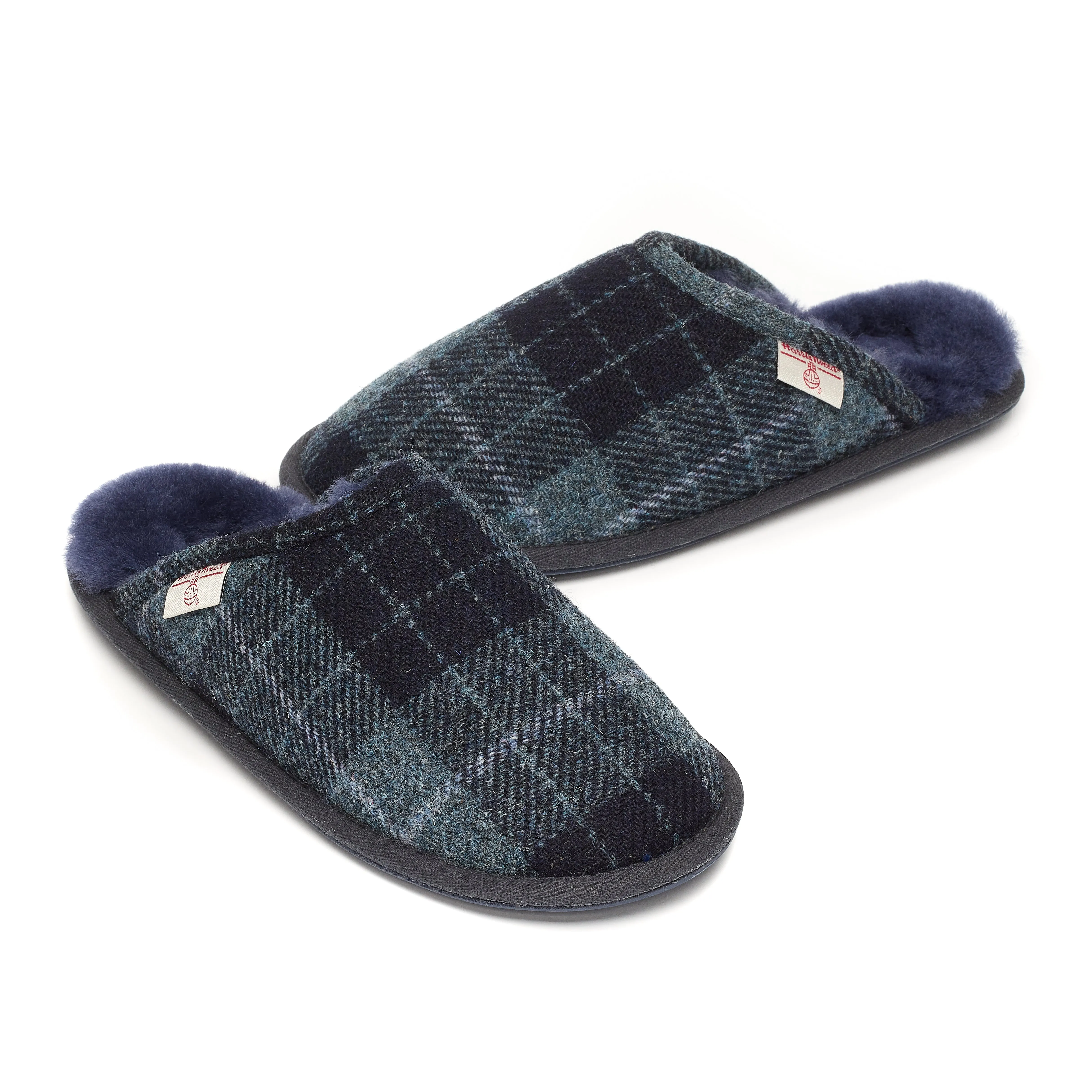 William - Harris Tweed Mule - Navy/Denim Tartan Check