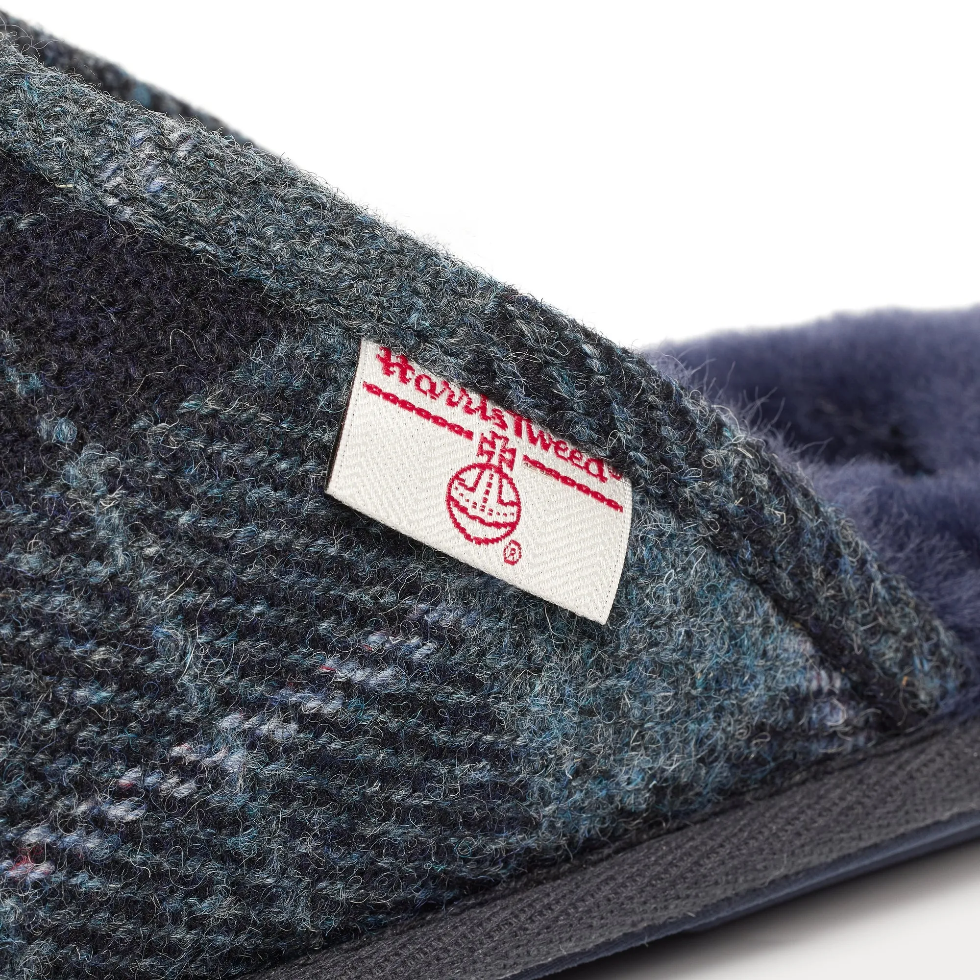 William - Harris Tweed Mule - Navy/Denim Tartan Check