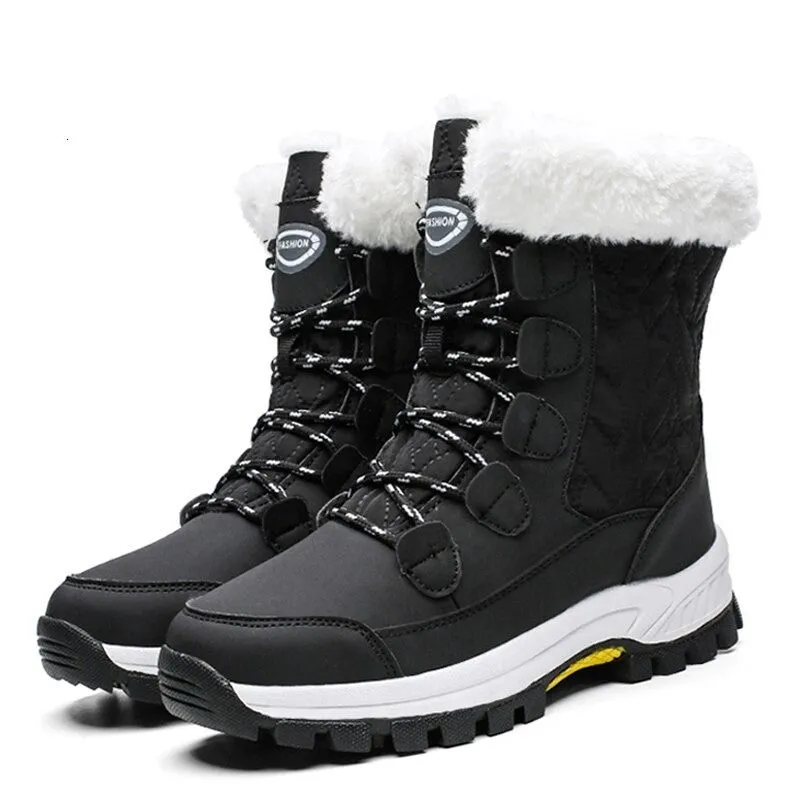 Women Waterproof Mid-Calf Winter Boots with Cozy Fur Lining and Non-Slip Sole Pink And White